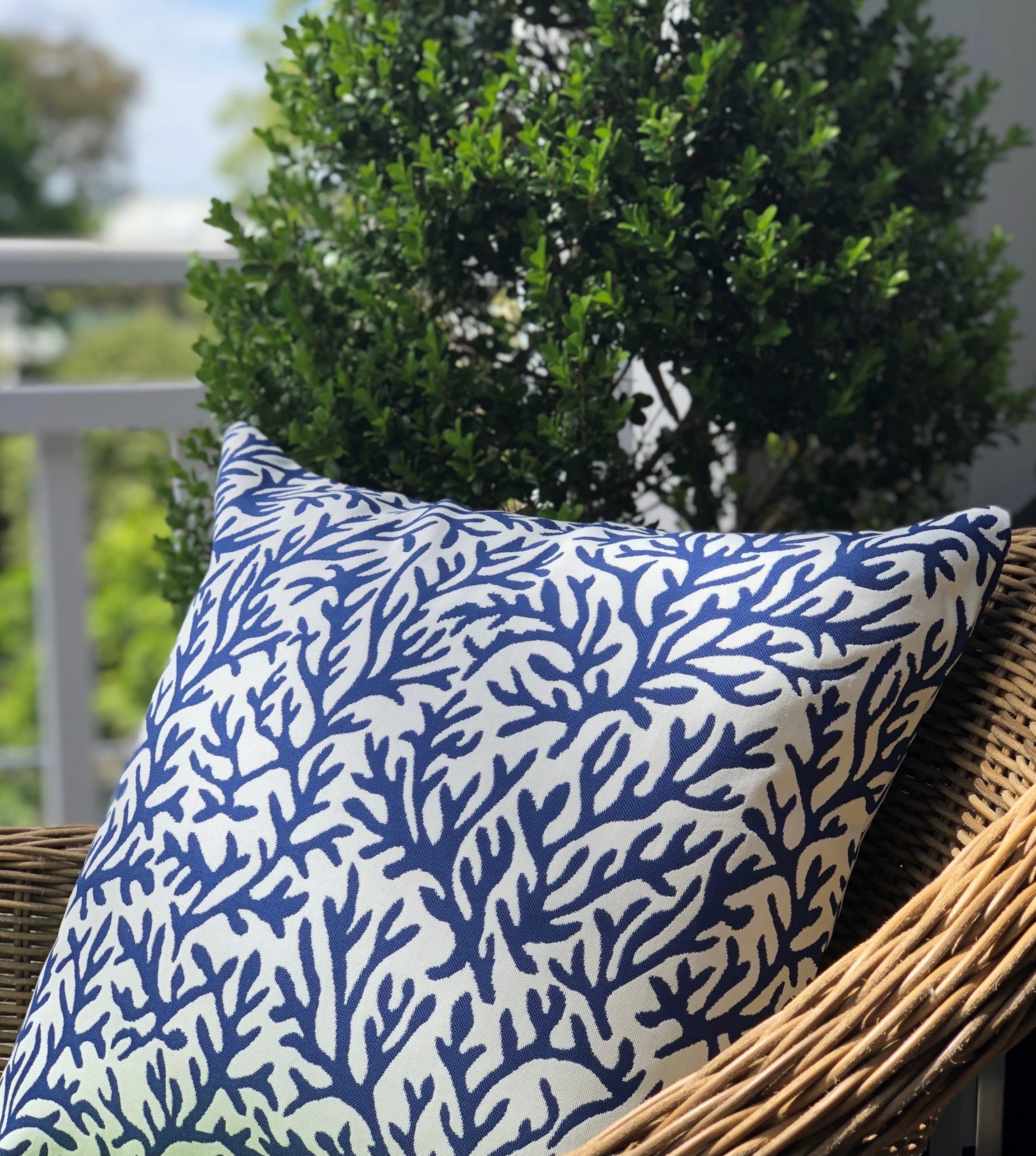 White & Blue Coral Outdoor Cushion